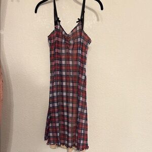 NOCTEX Plaid Slip Dress with Black Straps